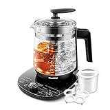 ICOOKPOT - Elektrischer Wasserkocher mit Temperaturkontrolle und programmierbarer Glas-Teekanne, 2 Liter Edelstahl und Kaffeekessel mit Teesieb, Eierkocher und Joghurtbox, Farbe: