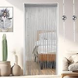 OSVINO 2PCS Perlen Vorhänge Silber Fadengardinen 200x100cm Verdunklungsvorhänge Raumteiler Schrankvorhänge Tür Vorhänge Fliegengitter Schnur Vorhänge für Party Hochzeit Hippie-Raumdek