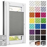 Estika Plissee ohne Bohren nach Maß, Plissee Klemmfix, 23 Farben, 5 Profilfarben, Breite 30-129 cm, Höhe 50-149 cm, Rollo für Fenster ohne Bohren, Plisseerollo innen, Sicht- und S