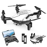 DEERC D20 Mini Drohne für Kinder mit Kamera, Faltbar RC Quadcopter mit 720P WiFi Kamera,2 Akkus Lange Flugzeit,Tap-Fly,One Key Start,Höhenhaltung,Headless Modus Geschenk für Anfänger Jungen Weiß,C0