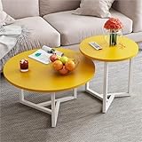 Moderner Wohnzimmer-Couchtisch mit Holz-Tischplatte, Couchtisch for Wohnzimmer, Metallrahmen, Satztisch, 2er-Set, Akzenttisch, runder Empfangs-Beistelltisch, minimalistischer Studio-Lesetisch(#1)