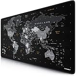 TITANWOLF - DEUTSCHES LAYOUT - Titanwolf XXL Gaming Mauspad 900x400x3 mm - Schreibtischunterlage Gross - XXL Mousepad Gaming und Office - Weltkarte schw