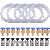 SIQUK 5 Stück PTFE-Teflonrohr(1 Meter) mit 10 Stück PC4-M6 Schnellkupplung und 10 Stück PC4-M10 Gerade Pneumatikkupplung Zum Verbinden von 3D-Drucker mit 1,75 mm F