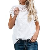 Spitzen Blusen Damen Elegant Kurzarm Stehkragen Hemden Casual Sommer Spitzenshirt Oberteile Locker Spitzentop Blusentop Mit Sp