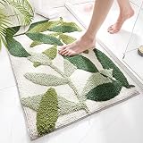 ZHAOMIMI Badteppiche 45x65 cm, rutschfeste Wasserabsorbierenden, Weichen Mikrofasern Badematte Grüne Blätter-Muster für Wohnzimmer Schlafzimmer B