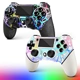 AceGamer 2 Pack Wireless Controller für PS4，Game Controller für PS4/Pro/Slim/PC，Gamepad Joystick mit Turbo/Zurück Taste/Dual Vibration/6-Achsen Gyro Sensor/Touchpanel (Weiß und Schwarz Crack)