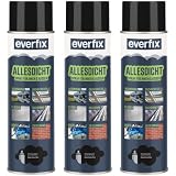 EVERFIX Allesdicht Spray (3 x 500 ml, schwarz) Dichtspray wasserdicht, Flüssigkunststoff, flüssiger Kunststoff zur Abdichtung