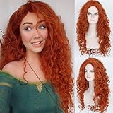 PORSMEER Lange lockige Orange Perücke Cosplay Rote Perücke für Halloween Prinzessin Merida Kostü
