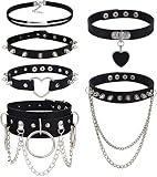 YADOCA 6 Stücke Gothic Choker Halsband für Damen Frauen PU Leder Halskette Set Punk Kette Schwarz Halsband Choker Spikes Rock Lederband Choker Kragen Nieten Choker Verstellb