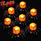 Johyzmpun Halloween Deko 12 Stück Teelichter Flammenlos Spinne Kerzenlichter für Halloween Deko Outdoor I