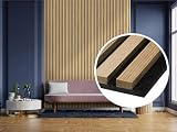 HPFloor Akustikpaneele Holz 120x60 Wand Holzpanele 2er Set Wandpaneele Lamellenverkleidung Wandverkleidung aus Holzfunier Eiche Natur, Filz schwarz,geölt Oak