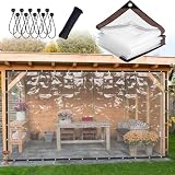 Transparente Abdeckplanen, strapazierfähig, wasserdicht, für den Außenbereich, mit Ösen, Fenster, transparente Plane, wasserdicht, mit 1 Seil und 10 Kugelseil, Terrasse, transparente Vinylplane,