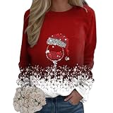 Damen Weihnachtspullover mit Weinglas Weihnachtsmotiv Weihnachts Sweatshirt Langarm Langarmshirt Weihnachten Locker Freizeit Mode Oberteile Pullover Weihnachtsshirt Weihnachtsw