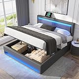 Dolamaní Boxspringbett 160 x 200 cm mit Bettkasten und große Stauraum, Polsterbett mit Kopfteil und Fußteil mit LE/D, Stauraumbett für Erwachsene & Jugendliche, PU (Grau)