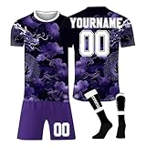 LILIHOT Personalisiert Football Trikot Kinder Erwachsene T-Shirt Shorts&Socks 3 Teiliges Set,mit Team Name & Number Logo Atmungsaktiv Sport T-Shirt Sportkleidung Fanartikel Trikot(#C Dark Purple)