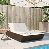 Homgoday Doppel-Sonnenliege mit Kissen Gartenliege mit 4-Fach Verstellbare Rückenlehne Gartenmöbel Relaxliege Gartenmöbel Liege Liegestuhl Strandliege Braun Poly R