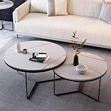 Runder Couchtisch im 2er-Set, moderne Wohnzimmer-Beistelltische mit Marmorplatte und stabilem Metallrahmen, hochglänzender stapelbarer Akzenttisch for kleine Räume im Schlafzimmer, 24' und 18' D