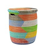 YAADU XL Wäschekorb mit Deckel 50L – Wäschekorb geflochten, Afrikanischer Korb, Wäschesammler mit Deckel, Aufbewahrungskorb für Spielzeug & Decken, Korb mit Henkel, Modell Yendi (bunt)