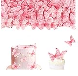 48 Stück Essbare Schmetterlinge Cupcake Topper,Essbare Tortendeko,Tortendeko Schmetterling Essbar,Rosa Schmetterling Torten Deko Essbare,Esspapier Schmetterlinge Kuchen Deko für Geburtstag,Party