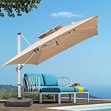 Mojia Ampelschirm 330 x 330cm Sonnenschirm Gartenschirm Doppelt-Dach-Design, Quadratisch Terrassenschirm UV-Schutz Aluminium Schirmmast 57/100