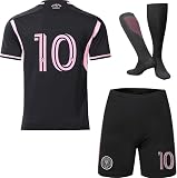 HUSSATEX Miami 2023/2024#10 Auswärts Kinder Fußball Trikot & Shorts mit Socken Jugendgrößen (Schwarz,28)