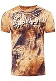 Rusty Neal T-Shirt Color Tie Dye Verwaschen in Batik-Optik Herren-Shirt mit Plakativen Front Print S M L XL XXL 3XL (Übergröße) Casual Fit Streetwear 156-1, Farbe:Camel, Größe S-3XL:3XL