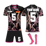 Generisch Fußball Trikot Kinder, Personalisierte Fußball Trikot mit eigenem Namen Nummer und Logo, Fussball Trikot Shorts Socken Set Jung