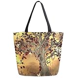 874 Shopper Handtasche 40X50Cm, Magischer Goldener Lampenbaum-Druck Tragetasche Stylische Canvas Tasche Robuste Stoffbeutel Für Damen Freizeit F