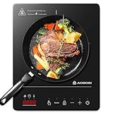 Aobosi Induktionskochfeld 1 Platte,Induktionskochplatte mit Booster-Funktion, 20 Leistungsstufen und Temperaturstufen,Kompakte Größe,2000W Tragbares Induktionskochfeld,10H-Timer,Schw