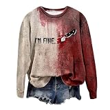 GFPGNDFHG Halloween Kostüm Hoodie Problem Gelöst Bedrucktes Kapuzenpullover Sweatjacke Lang Damen Sweatshirts I'm Fine Blood Print Langarmshirt Jacke Sommer Top