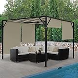Pergola Baia, Garten Pavillon Terrassenüberdachung, stabiles 6cm-Stahl-Gestell + Schiebedach Taupe - 4x4