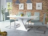 Sellon24® Esstisch Weiß Hochglanz Ausziehbar 120-170 cm, Esszimmertisch für 4-6 Personen, mit Synchronauszug - 120x76x80 cm (BxHxT) - Ausziehtisch Esszimmer Dix