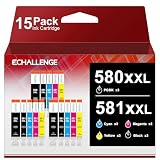 ECHALLENGE PGI-580XXL CLI-581XXL Druckerpatronen Kompatibel für Canon 580 581 Patronen Multipack für Canon TS705 TR8550 TS6150 TR7550 TS6250 TR8500 TS8251 TS6350 TS9551(PGBK/C/M/Y/BK，15er-Pack)