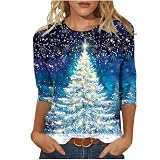 Damen-Weihnachtsblusen in Übergröße, 3/4-Ärmel, lässig, Tunika, Tops, Vintage, Weihnachten, Grafik, Pullover, Tops, Bluse, elegante Party-T-Shirts, lustige T-Shirts zum Ausgehen, 06 Mehrfarbig, 3XL