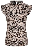 Cloud 5ive Damen Shirt Choker Top mit Flügelärmeln und All Over Leo Print beige schw