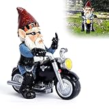 Spetsbst Gartenzwerg Motorrad Zwerge 13,3 x 13 cm Wasserdicht Gartenzwerge Statue Sonnenschutz Gartendeko für den Garten Wichtelgeschenke Lustige Statue Deko für den Terasse Balk