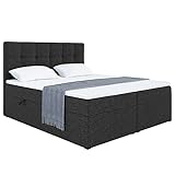 MEBLINI Boxspringbett mit Bettkasten - Gepolstert Doppelbett mit Matratze und Topper - Polsterbett mit Stauraum - Bett mit Kopfteil - Stauraumbett - NILS - 180x200 - H3/Schwarz Web