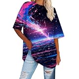 Oversized T Shirt Damen Brief drucken Vintage T-Shirt Kurzarm Rundhals Sommer Oberteile Lose Bluse Lang Tunika Top für Teenager Mädchen, übergroß, lockere Passform, Sommer, kurzärmelig