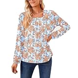 Damen Bedrucktes Langarm-T-Shirt, Lässiges, Langärmliges, Lockeres, Modisches Reise-T-Shirt (XL)
