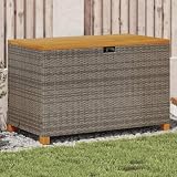 Outdoor Rattan Aufbewahrungsbox mit Holzdeckel Garten Lagerbank Terrasse Deck Box für Möbel Kissen Werkzeug