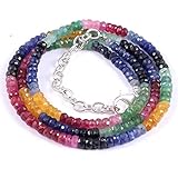 Edelstein-Perlen-Halskette, echte natürliche, zertifizierte 7 Edelsteinperlen, Ketten, Strang, handgefertigte Halskette, Saphir, Rubin, Smaragd, mehrere Perlen-Halskette für geliebte Menschen von GEM