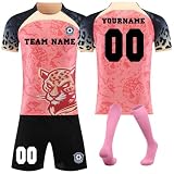 Generisch Personalisierte Fußball Trikot Jungen/Herren, Fussball Trikot mit eigenem Namen Nummer und Logo für Kinder/Erwachsene, Fußball Trikots Shorts und Socken Anzug