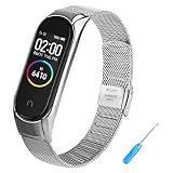Oumida Armband Kompatibel mit Xiaomi Mi Band 4 Armband, Edelstahl Metall Ersatzband Verstellbares Ersatzarmbänder Sport Uhrenarmband für Xiaomi Mi Smart band 4, Silb