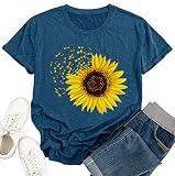 tiorhooe Damen Sonnenblumen Shirt Blume Muster T-Shirt Frau Nette Casual Kurzarm Top
