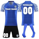 Generisch Fussball Trikots Shorts und Socken Anzug, Personalisierte Fußball Trikot für Jungen/Herren, Fussball Trikot mit eigenem Namen Nummer und Logo Kinder/Erw