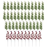 Weihnachtsgrünstiele, rote Beeren, Tannenzweige und Zypressenblätter, Urlaubsblumen-Dekorationen für Tisch- und Innendek