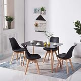 H.J WeDoo Esstisch und 4 Stühle, skandinavisches Tischset und Stühle, für Küche, Wohnzimmer, Schwarz, 110