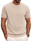 T Shirts Herren mit Rundhals Sommer T-Shirts Kurzarm Strick T-Shirts Aprikose L