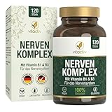 VITACTIV Nerven Komplex - Johanniskraut Baldrian Passionsblume Kapseln Hochdosiert, ohne chemische Stimmungsaufheller - Vitamine B1 & B3 für Psyche & Nervensystem - Vegan, Laborgeprüft - 120 Stück