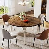 Tribesigns Runder Esstisch für 4-6 Personen,120 x 75 cm (Durchmesser x H), Esstisch Rund mit Massivholz Beinen,Moderner Holztisch für Esszimmer, Wohnung,Braun und Weiß